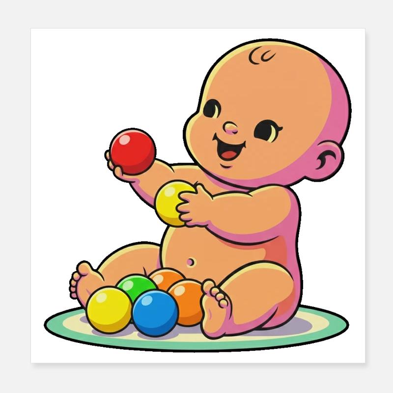 Bébé Joyeux avec des Balles Colorées Poster 20 x 20 cm