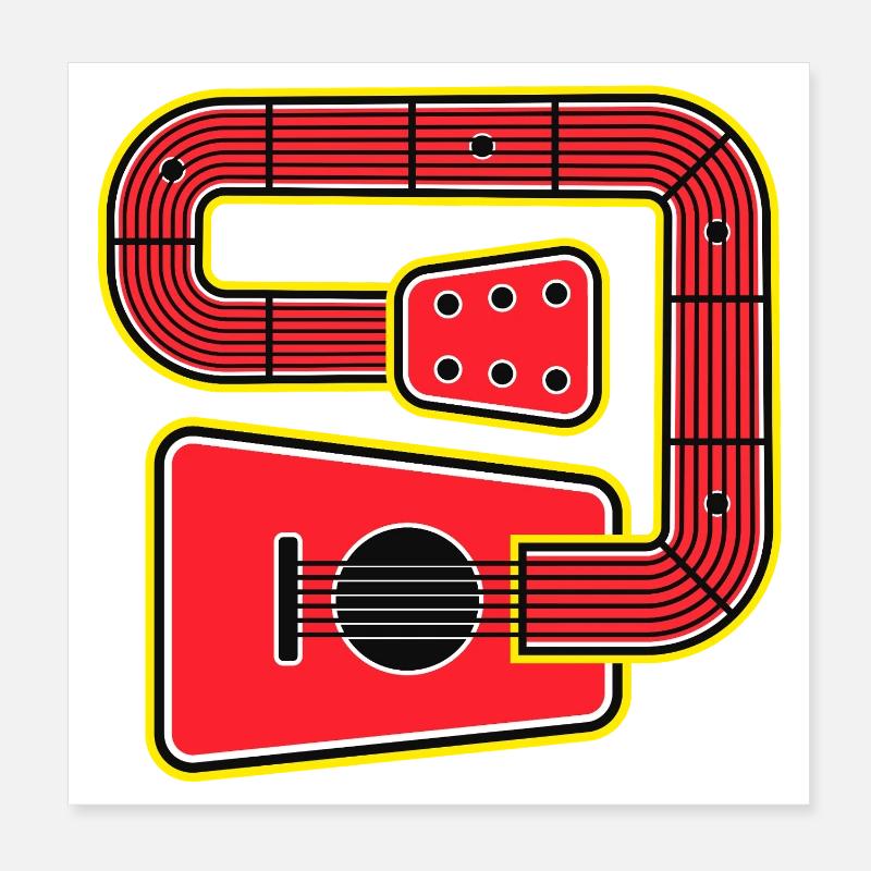 Red Abstract Shape Guitar Poster 8" x 8" (20x20 cm)