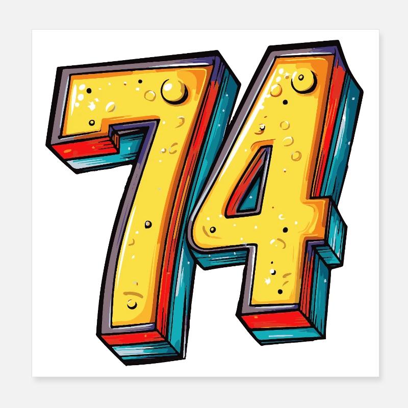 74 Number Colorful Poster 8" x 8" (20x20 cm)
