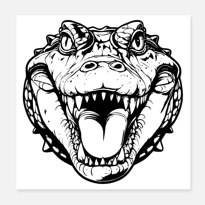 Crocodile Head Solid Color Crocodile Head Black Motif Poster 8" x 8" (20x20 cm)