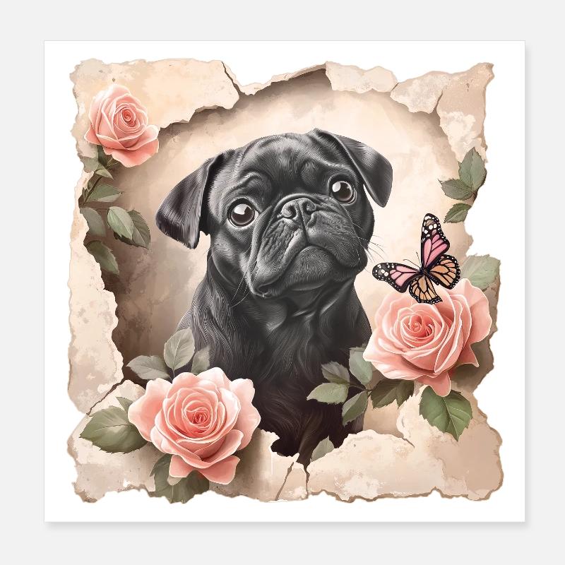 Carlin avec papillon Poster 20 x 20 cm