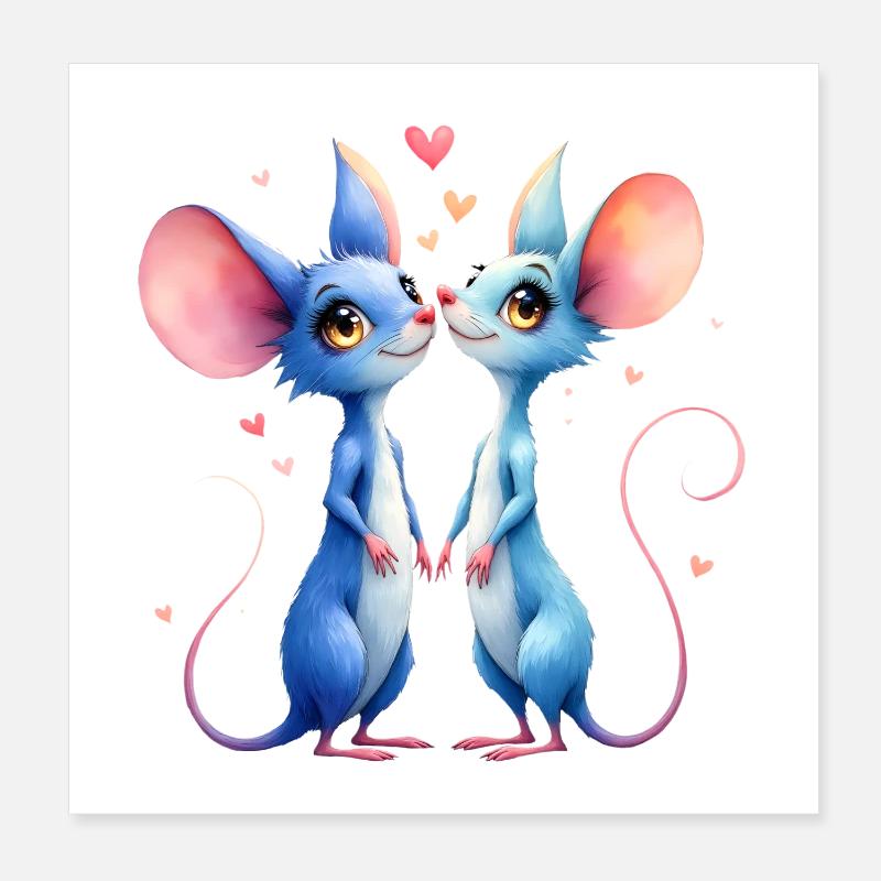 Blaue Mäuse verliebt Poster 20x20 cm