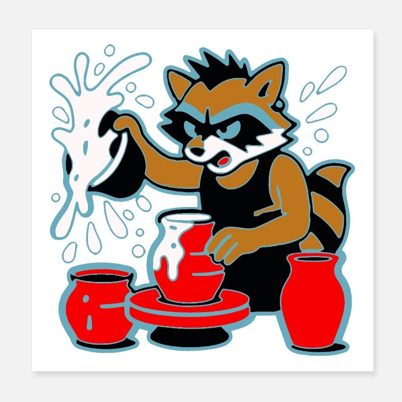Waschbär-Keramik-Spritzer Poster 20x20 cm