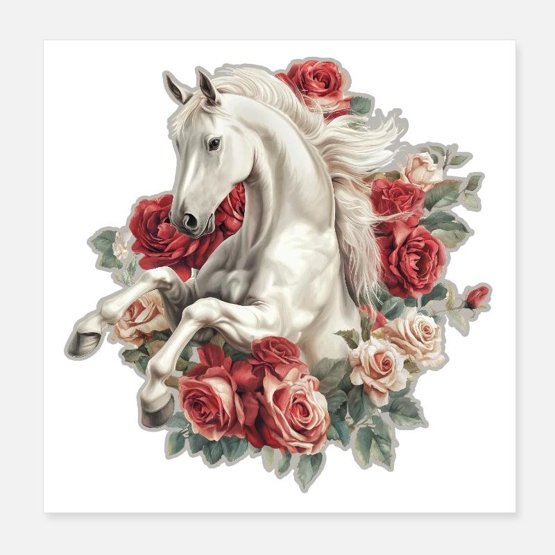 Cheval aux roses Poster 20 x 20 cm