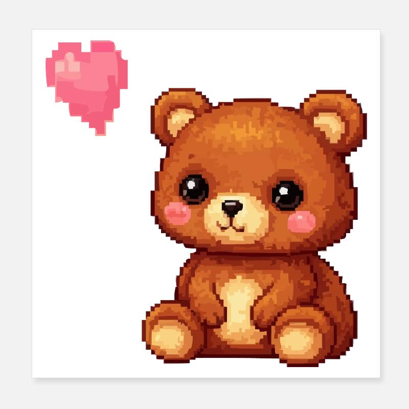 Pixelbär mit Herzballon Poster 20x20 cm