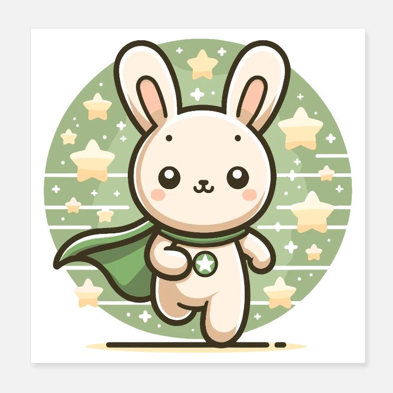 Cute Superhero Hero Bunny Bunny Rabbit Poster 8" x 8" (20x20 cm)