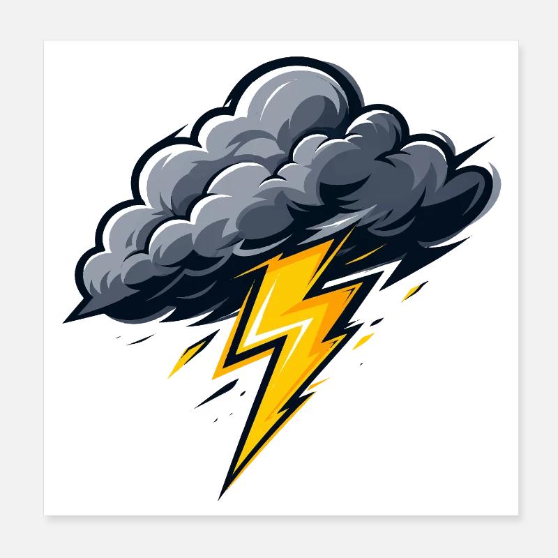 Cloud Lightning Thunderstorm Storm Weather Motif Poster 8" x 8" (20x20 cm)