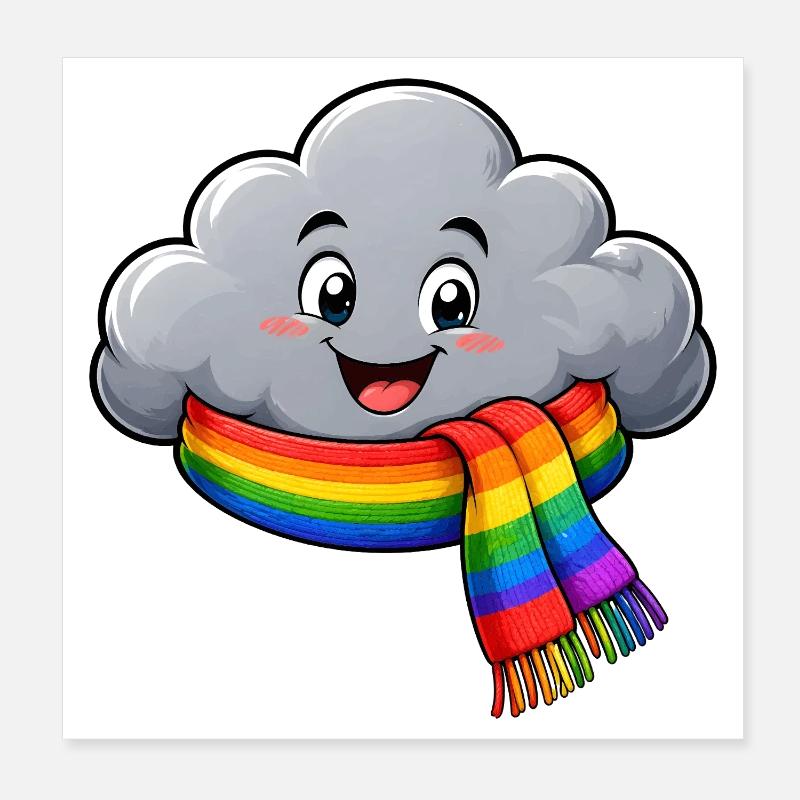 Cloud with Rainbow Scarf Funny Motif Poster 8" x 8" (20x20 cm)