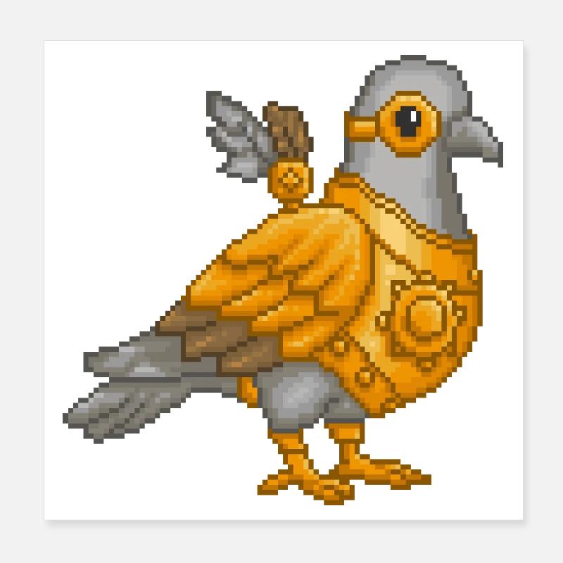 Steampunk Pigeon in Pixel Armor Poster 8" x 8" (20x20 cm)
