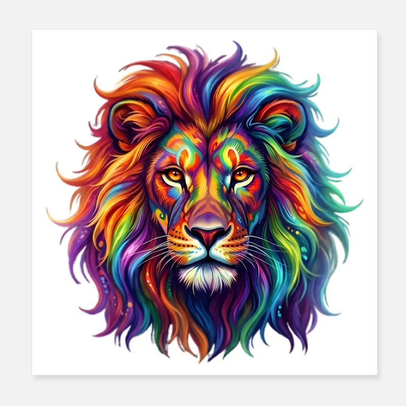 Regenbogenlöwe / Löwe in Regenbogenfarben Poster 20x20 cm