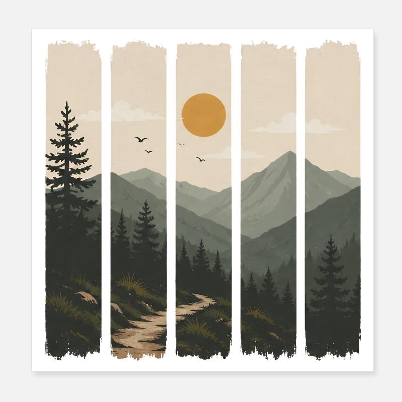 Panorama forestier en panneaux soleil Poster 20 x 20 cm