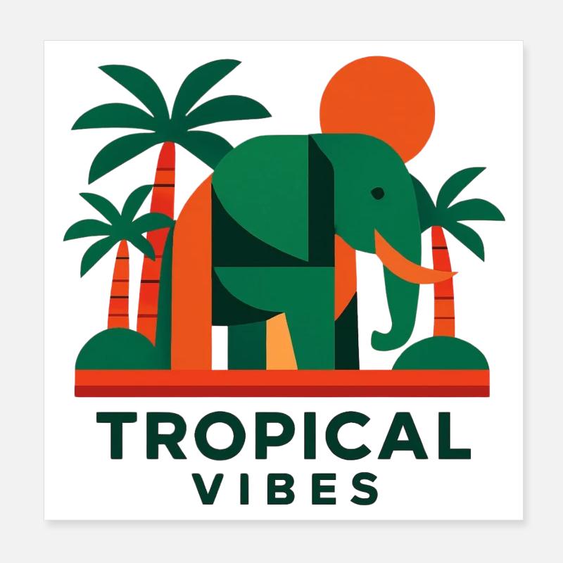 Éléphant tropical Poster 20 x 20 cm