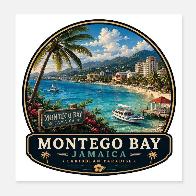 Montego Bay Jamaica Vacances Caraïbes Beach Palms Poster 20 x 20 cm