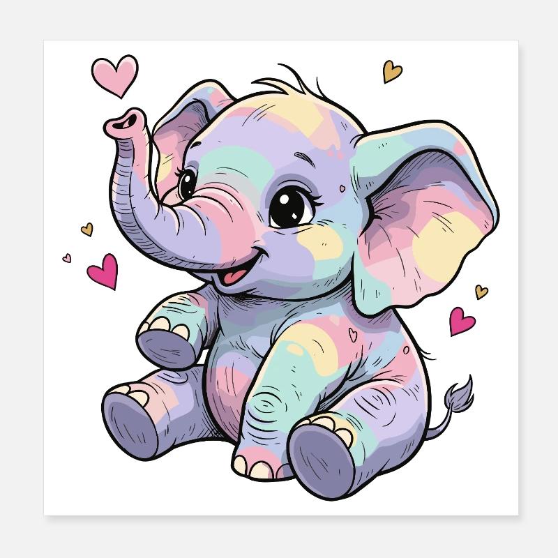 Pastel Elephant Cuddly Heart Poster 8" x 8" (20x20 cm)