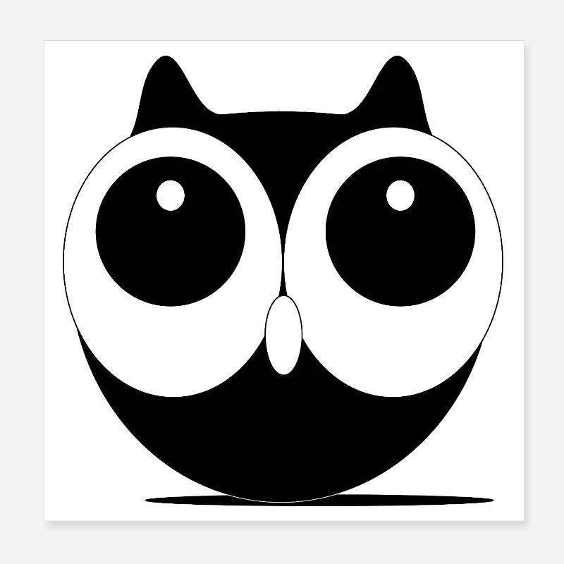Großaugen  Eule Kawaii Schwarzweiß Poster 20x20 cm