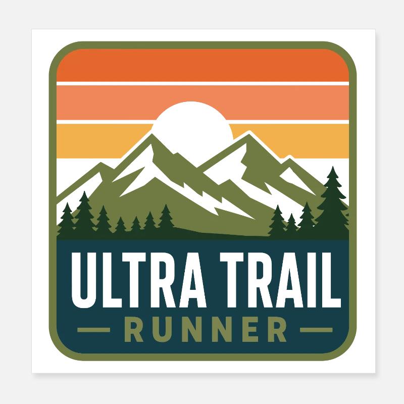 Ultra Trail Runner Retro Mountain Patch Poster 20x20 cm