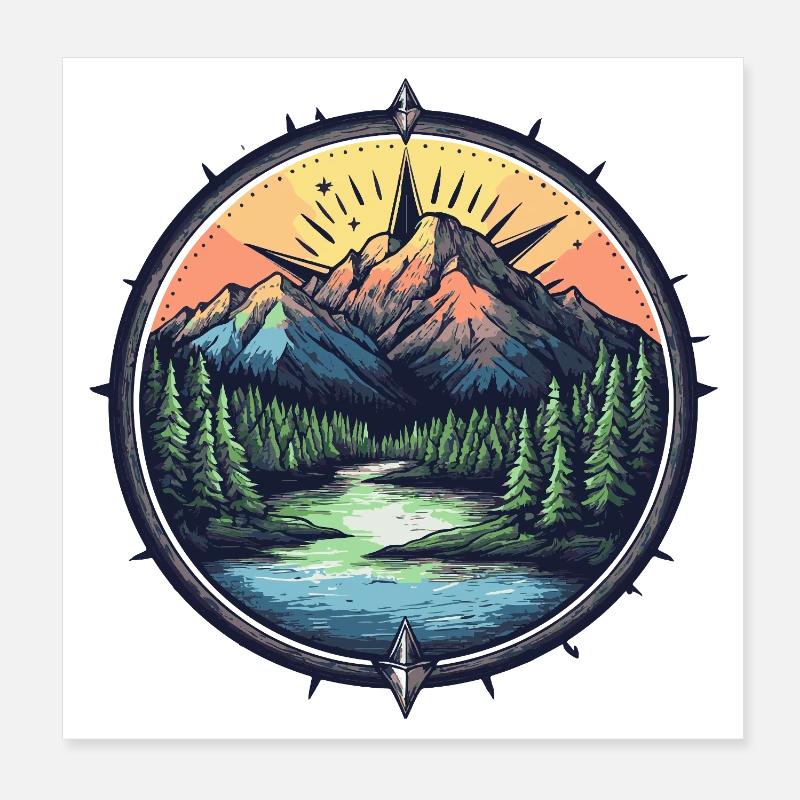 Mountains Compass Poster 8" x 8" (20x20 cm)