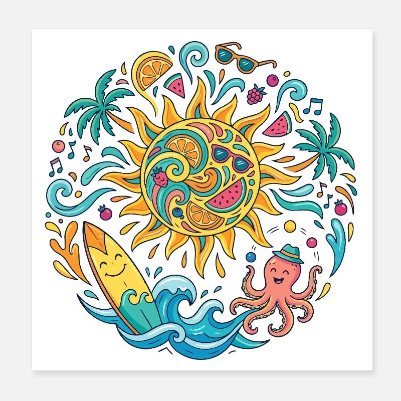 Summer Sun Surf Adventure Bathing Fun Beach Vacation Poster 8" x 8" (20x20 cm)