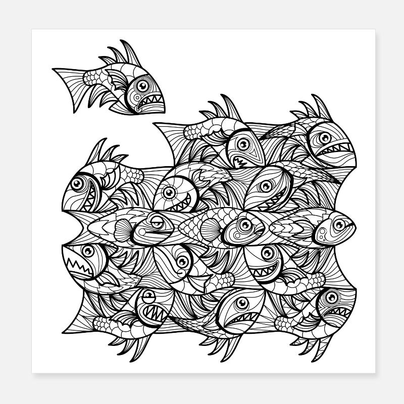 Escher Fish - Poster 20x20 cm - Weiß