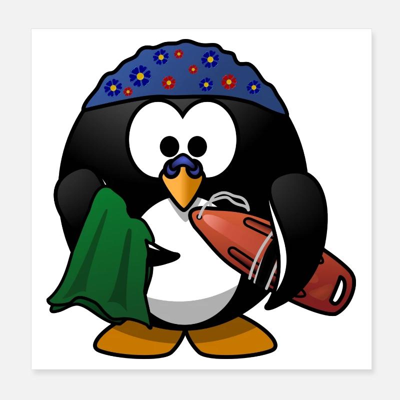 Flower Hat Penguin on the Beach - Poster 8" x 8" (20x20 cm) - white