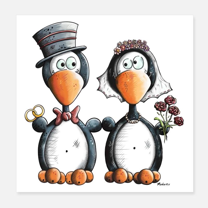 Penguin Wedding Poster 8" x 8" (20x20 cm)