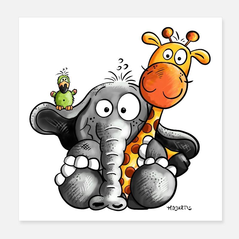 Elefant umarmt Giraffe Poster 20x20 cm