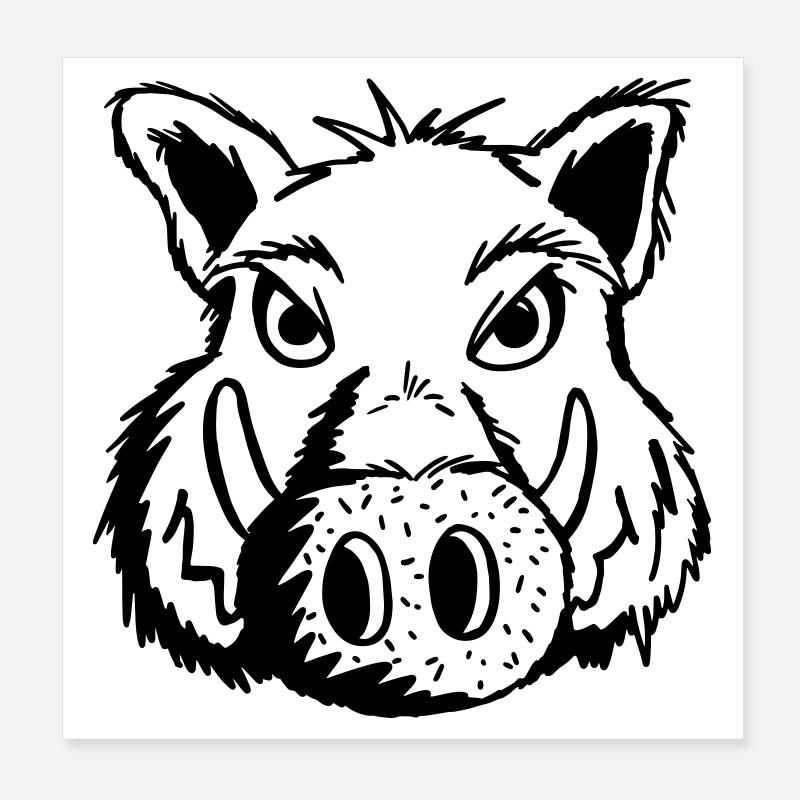Süßes Wildschwein - Wildschweine - Schwein - Comic Poster 20x20 cm