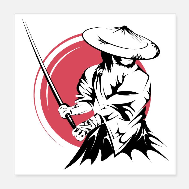 Symbole de combattant d’épée de samouraï Logo du Japon Poster 20 x 20 cm