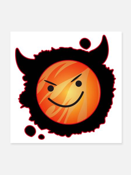 cute devil in flames and glowing face - Poster 8" x 8" (20x20 cm) - white - Front