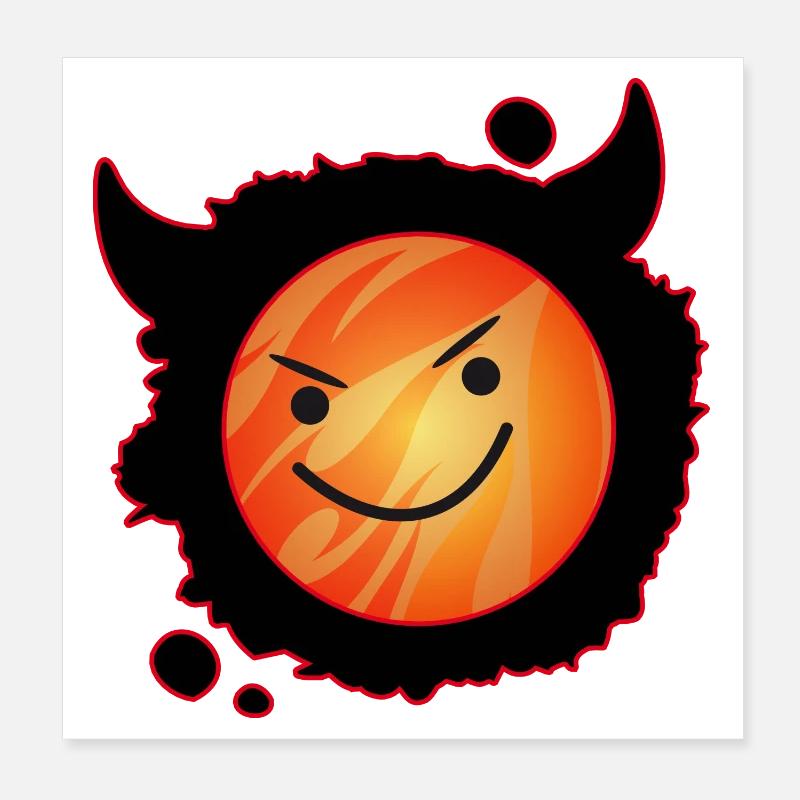 diable mignon en flammes et visage éclatant Poster 20 x 20 cm