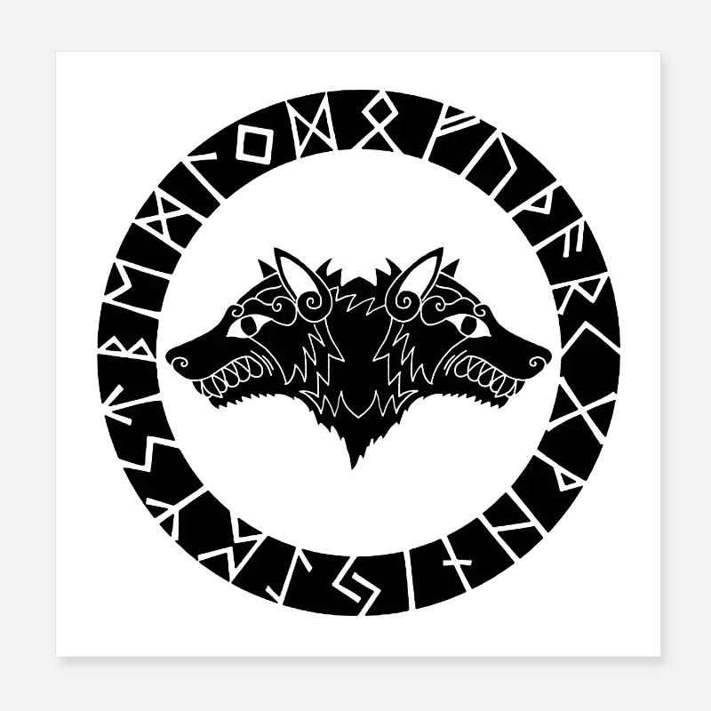 Two-headed black Viking wolf Poster 8" x 8" (20x20 cm)