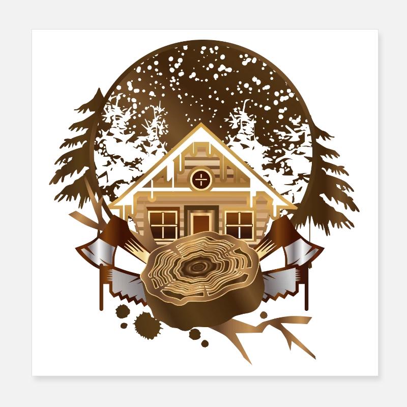 Cabane confortable de bûcherons dans la forêt hivernale Poster 20 x 20 cm