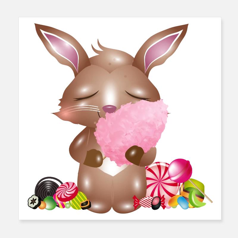 cute bunny with cotton candy & candy Poster 8" x 8" (20x20 cm)