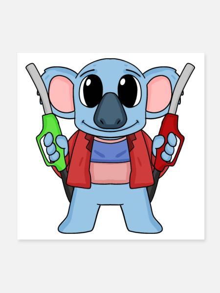 Gas station attendant Koala gas station - Poster 8" x 8" (20x20 cm) - white - Front