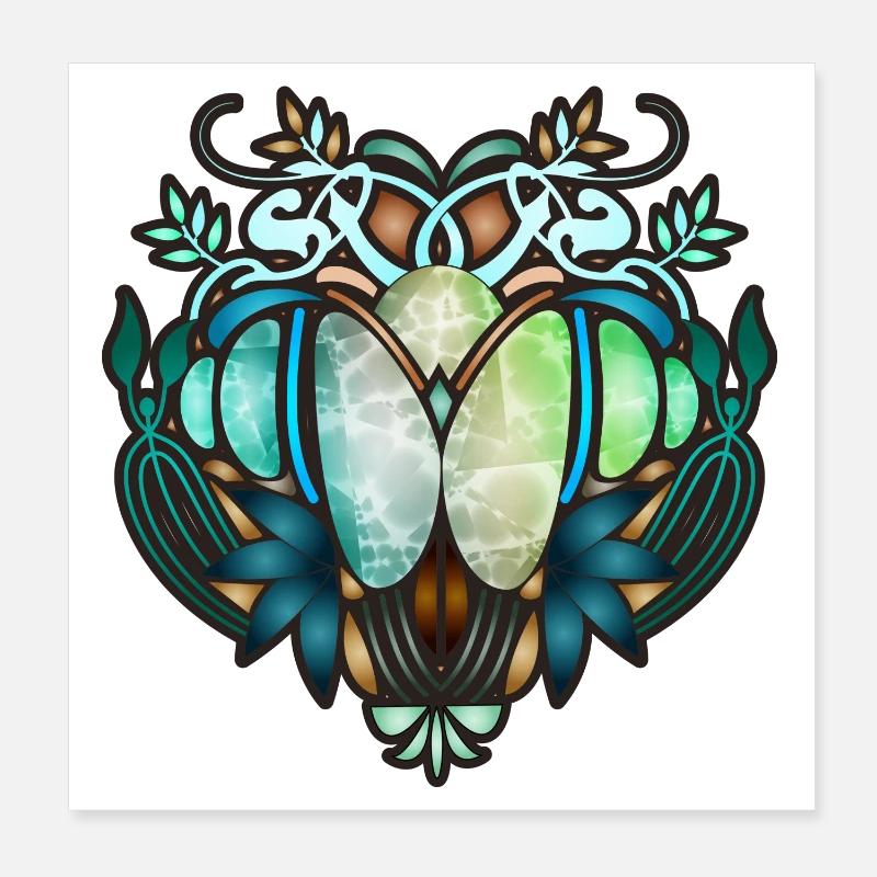 Jugendstil Ornament in transparenter Glas Optik - Poster 20x20 cm - Weiß