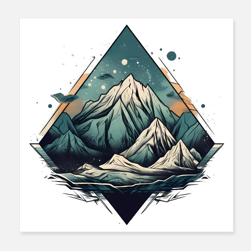 Gebirgslandschaft mit Sternenhimmel Poster 20x20 cm