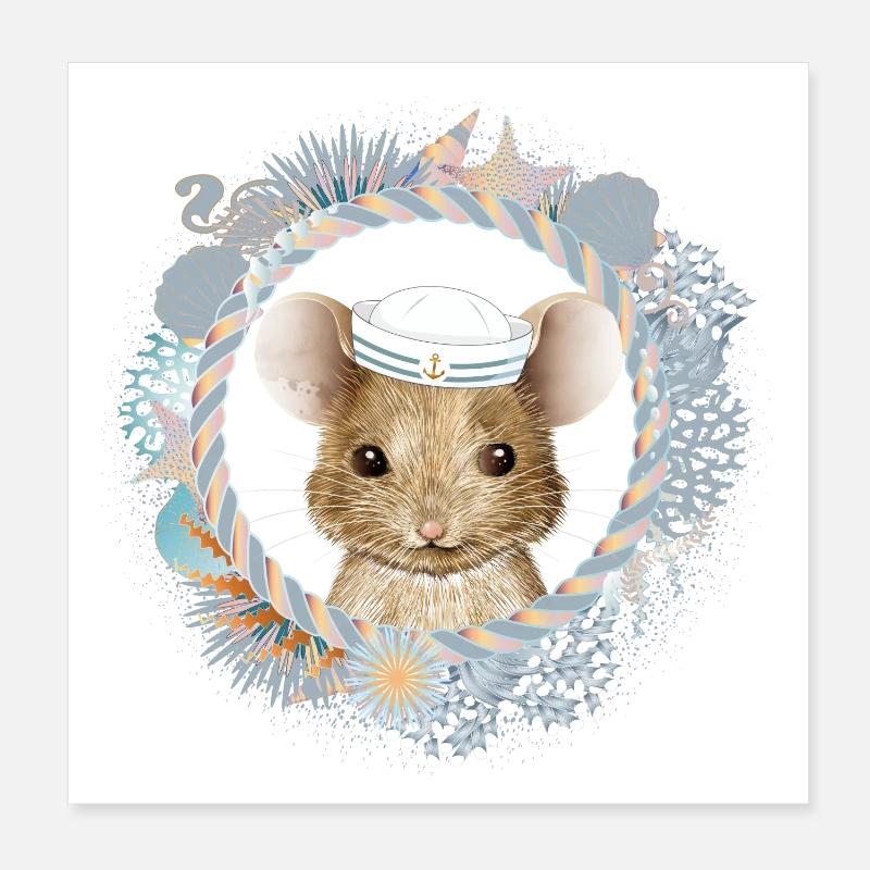 souris mignonne comme un marin dans un cadre maritime Poster 20 x 20 cm