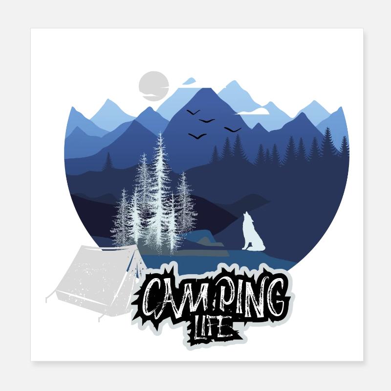 Camping Life Mountain Night Poster 8" x 8" (20x20 cm)