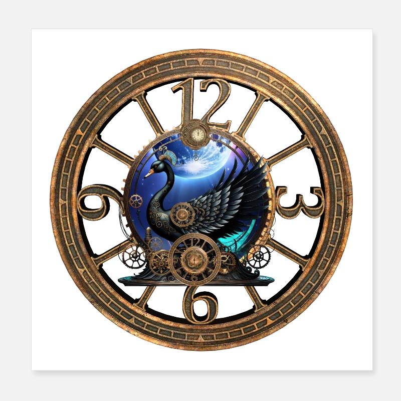 Schwarzer Steampunk-Schwan - Poster 20x20 cm - Weiß