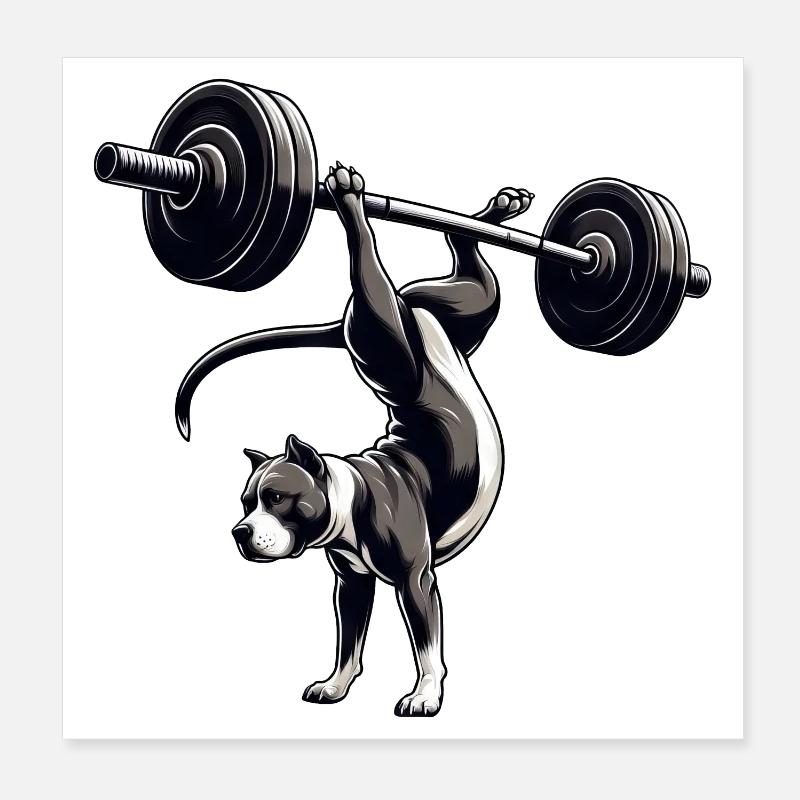 Pitbull Hund Training Hantel Handstand Workout Poster 20x20 cm