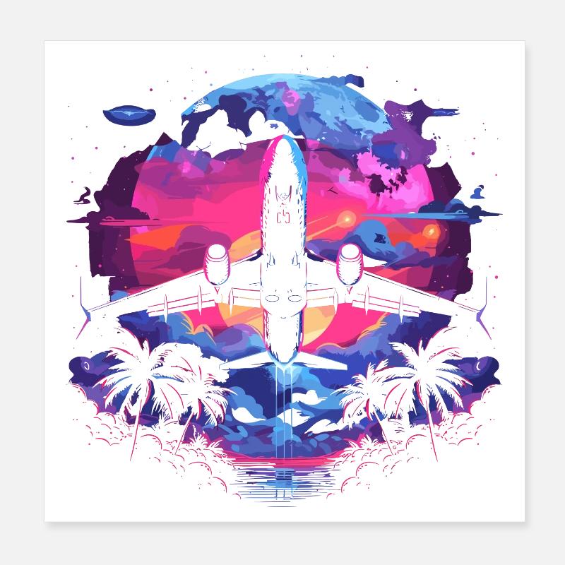 Retro Airplane Retrowave Poster 8" x 8" (20x20 cm)