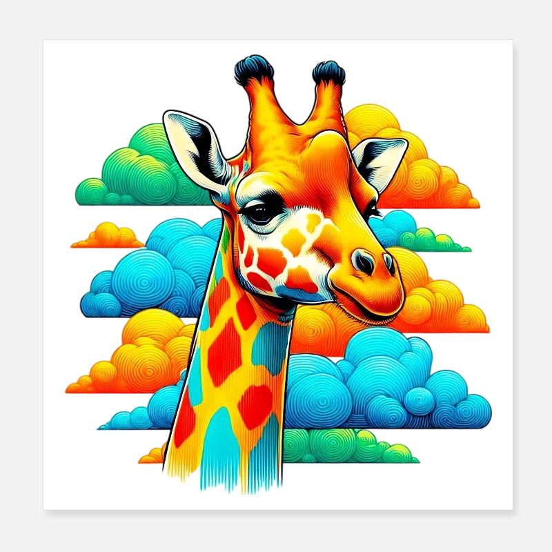 Giraffe with head in cloud clouds Poster 8" x 8" (20x20 cm)