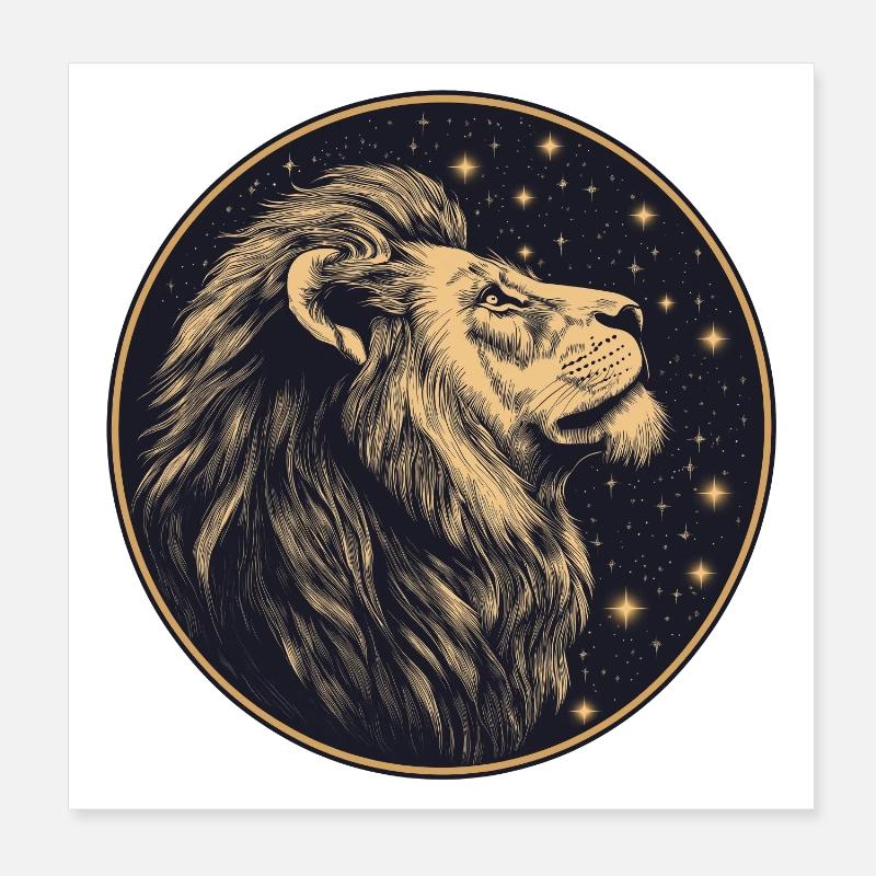 Löwe mit Sternenhimmel Poster 20x20 cm