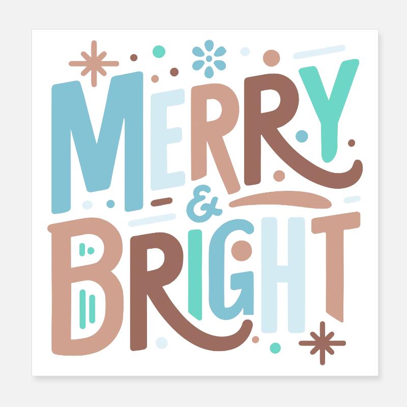 Merry & Bright Festive Typography Poster 8" x 8" (20x20 cm)