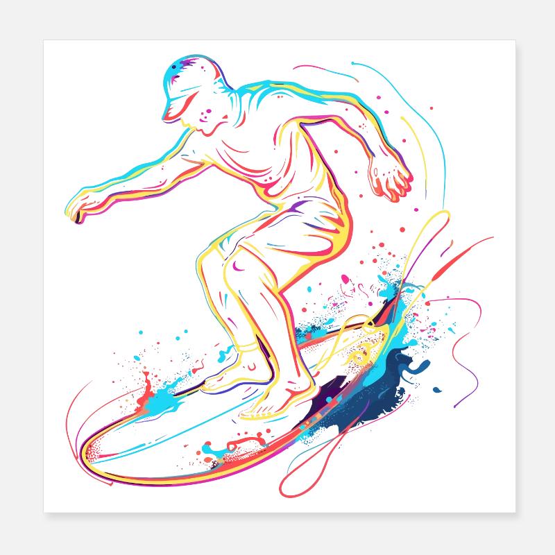 Surfeur Garçon Retrowave Poster 20 x 20 cm