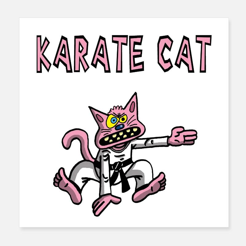 Karaté et chat rose Poster 20 x 20 cm