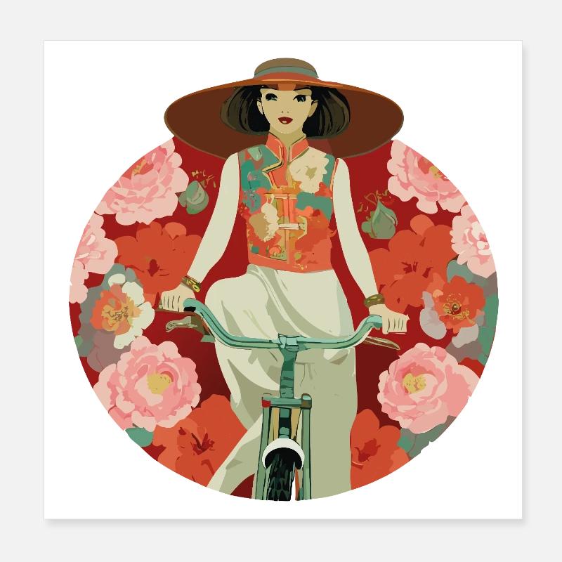 Fahrradfahrerin - Poster 20x20 cm - Weiß