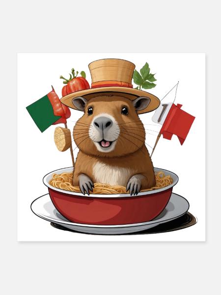 Charming Capybara in Festive Noodles - Poster 8" x 8" (20x20 cm) - white - Front