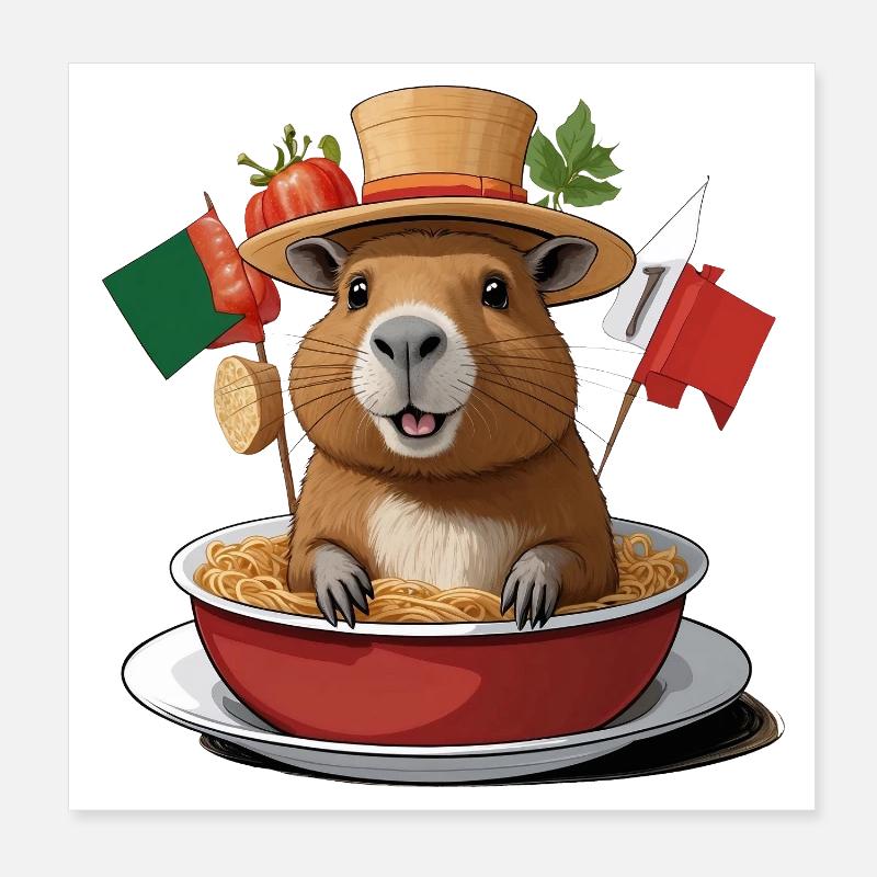 Capybara charmant dans des nouilles festives Poster 20 x 20 cm