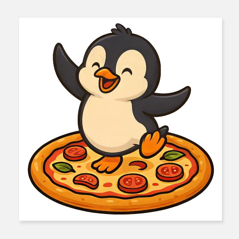 Dancing Penguin Pizza Pizza Lover Fun Poster 20 x 20 cm